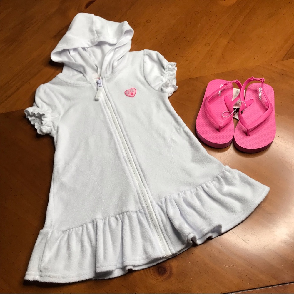 Short Sleeved Terry Cloth Full Zipper Swimsuit Cover Up With Bonus Girls Size 3T